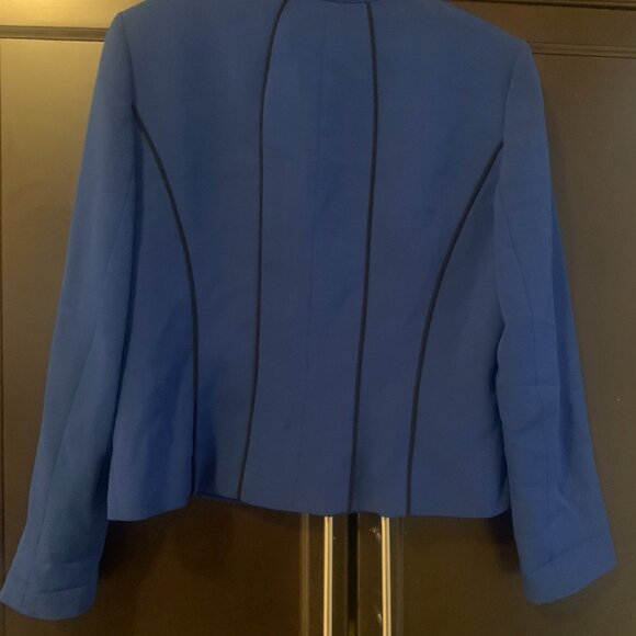 Cobalt Blue Women's Full-Zip Blazer with Black Trim Size 14 - Picture 3 of 6